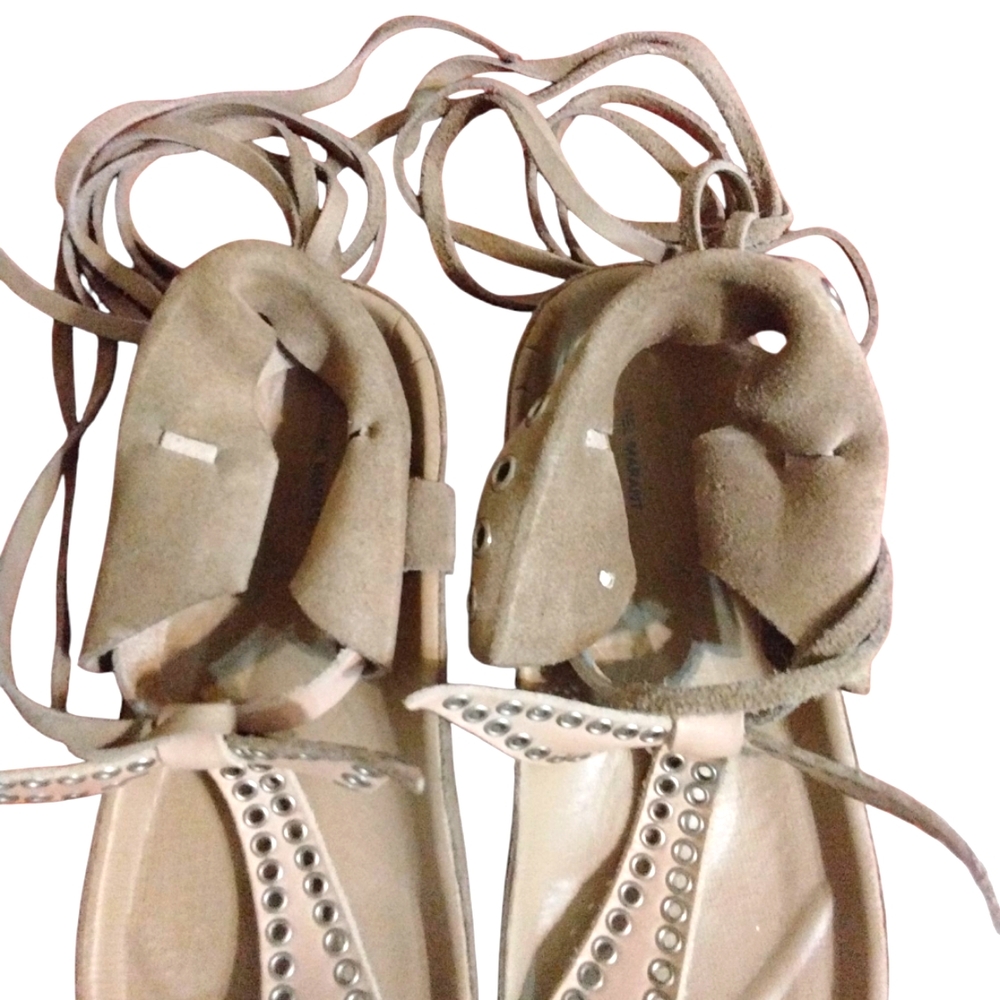 Isabel Marant Tan Leather Lace Up Sandals Size 6 Studded Thongs - Picture 3 of 12